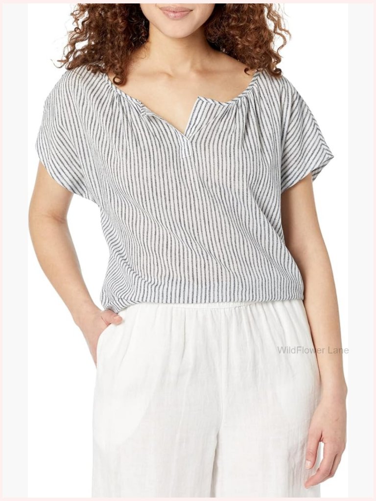 Striped Pull On Short Sleeve Blouse Backless Top